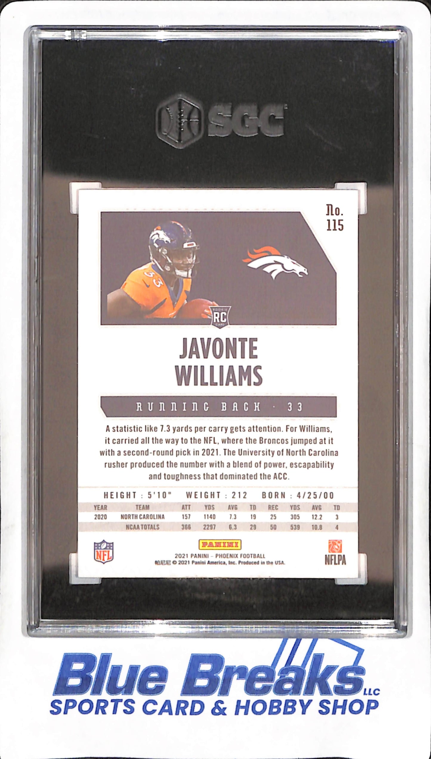 2021 Panini Phoenix - Javonte Williams - Fire Burst RC - SGC 9.5 - Denver Broncos - Football - #115