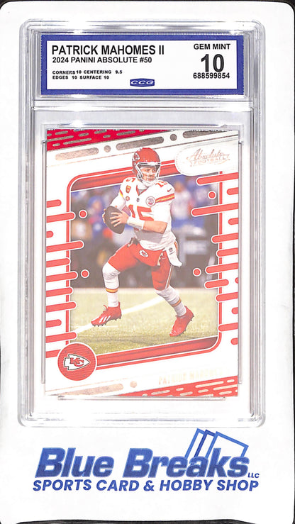 2024 Panini Absolute - Patrick Mahomes II - CCG Grading 10 - Kansas City Chiefs - Football - #50