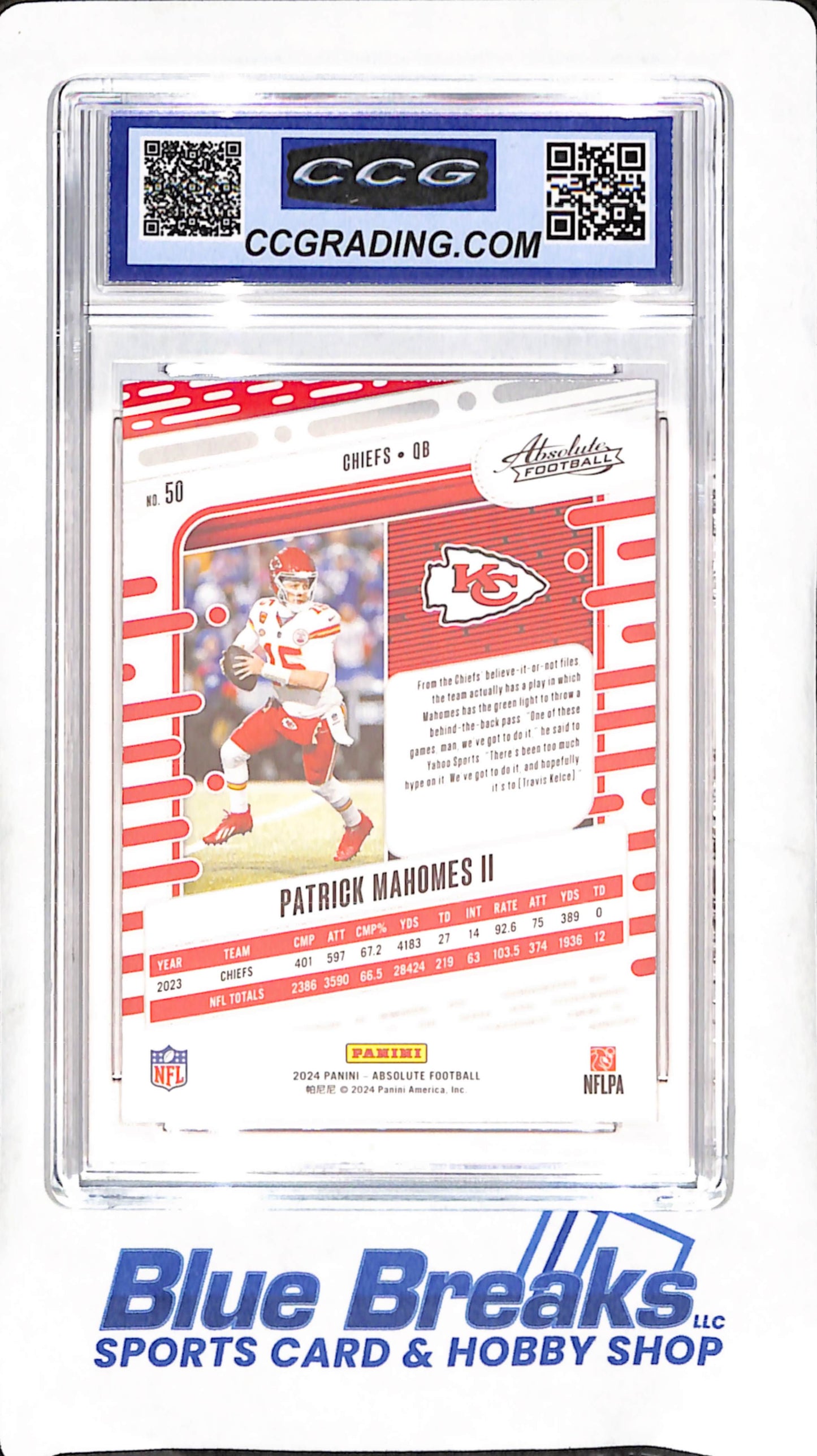 2024 Panini Absolute - Patrick Mahomes II - CCG Grading 10 - Kansas City Chiefs - Football - #50