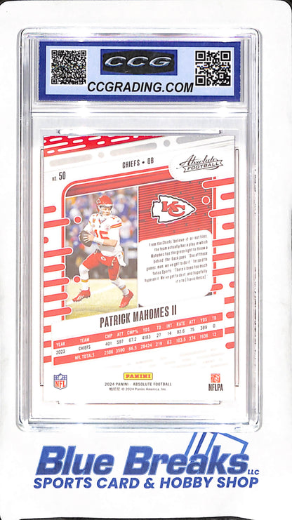 2024 Panini Absolute - Patrick Mahomes II - CCG Grading 10 - Kansas City Chiefs - Football - #50