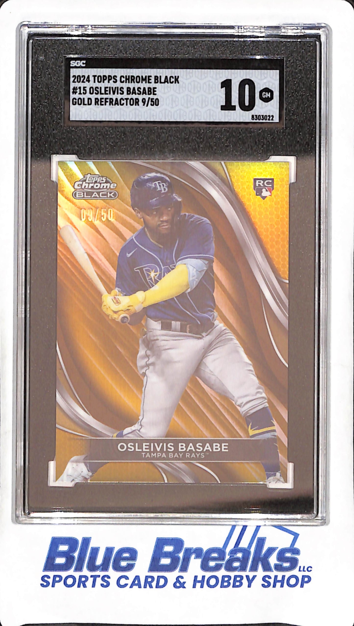 2024 Topps Chrome Black - Osleivis Basabe - Gold Refractor - RC - 9/50 - SGC 10 - Tampa Bay Rays - Baseball - #15