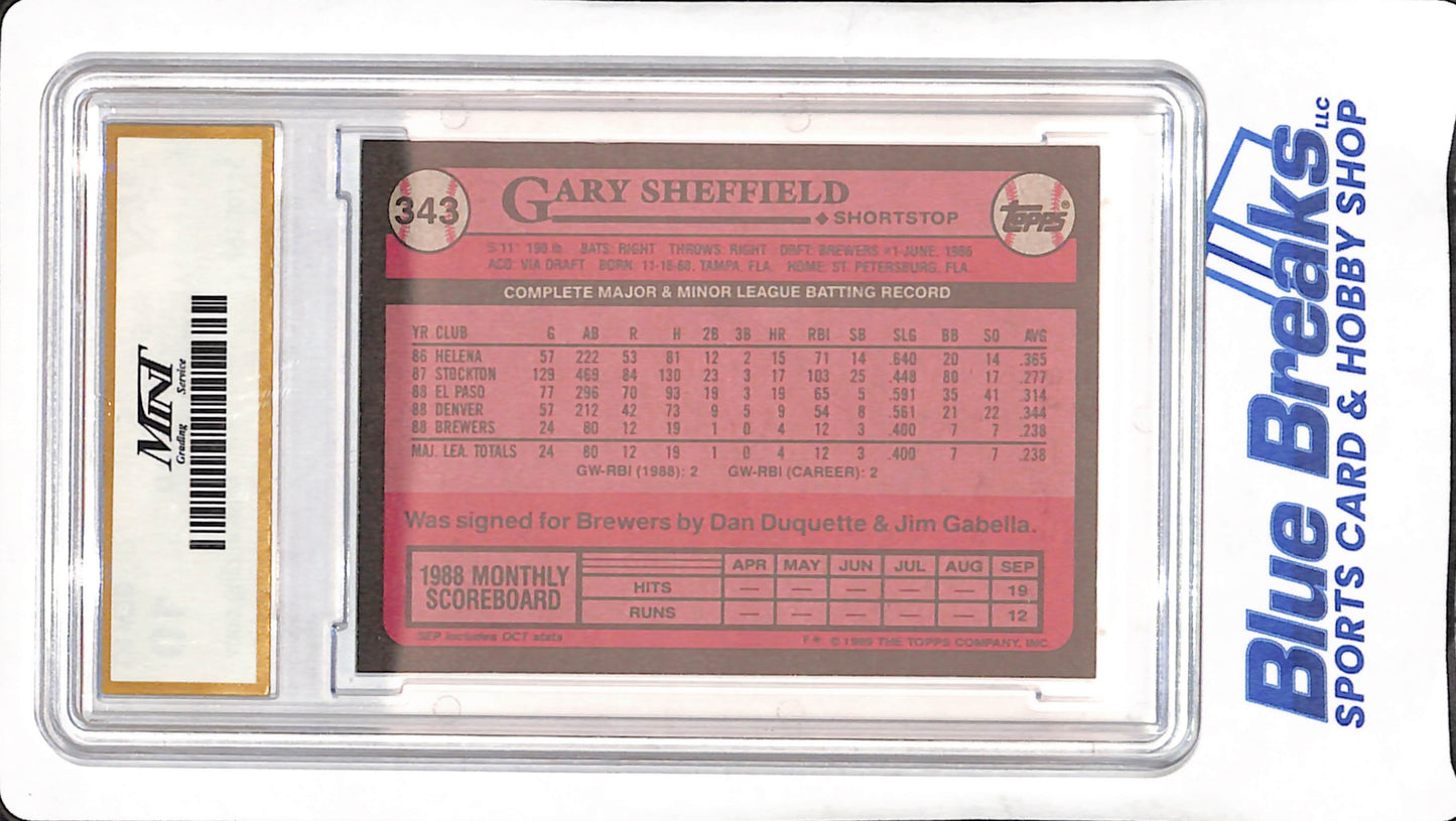 1989 Topps - Gary Sheffield - Rookie -  MintGrading 10 - Milwaukee Brewers - Baseball - #343
