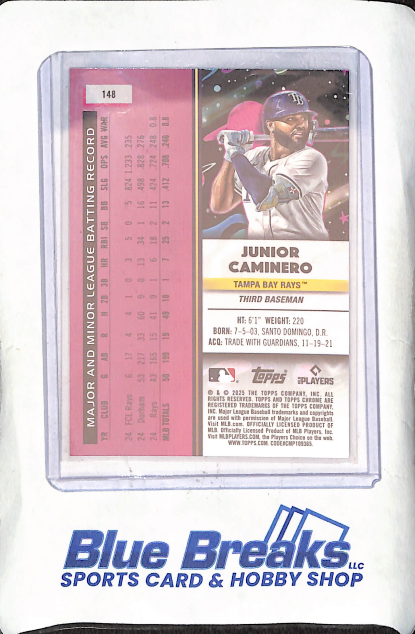 2025 Topps Chrome Cosmic - Junior Caminero - 28/150 - Purple - Tampa Bay Rays - Baseball - #148