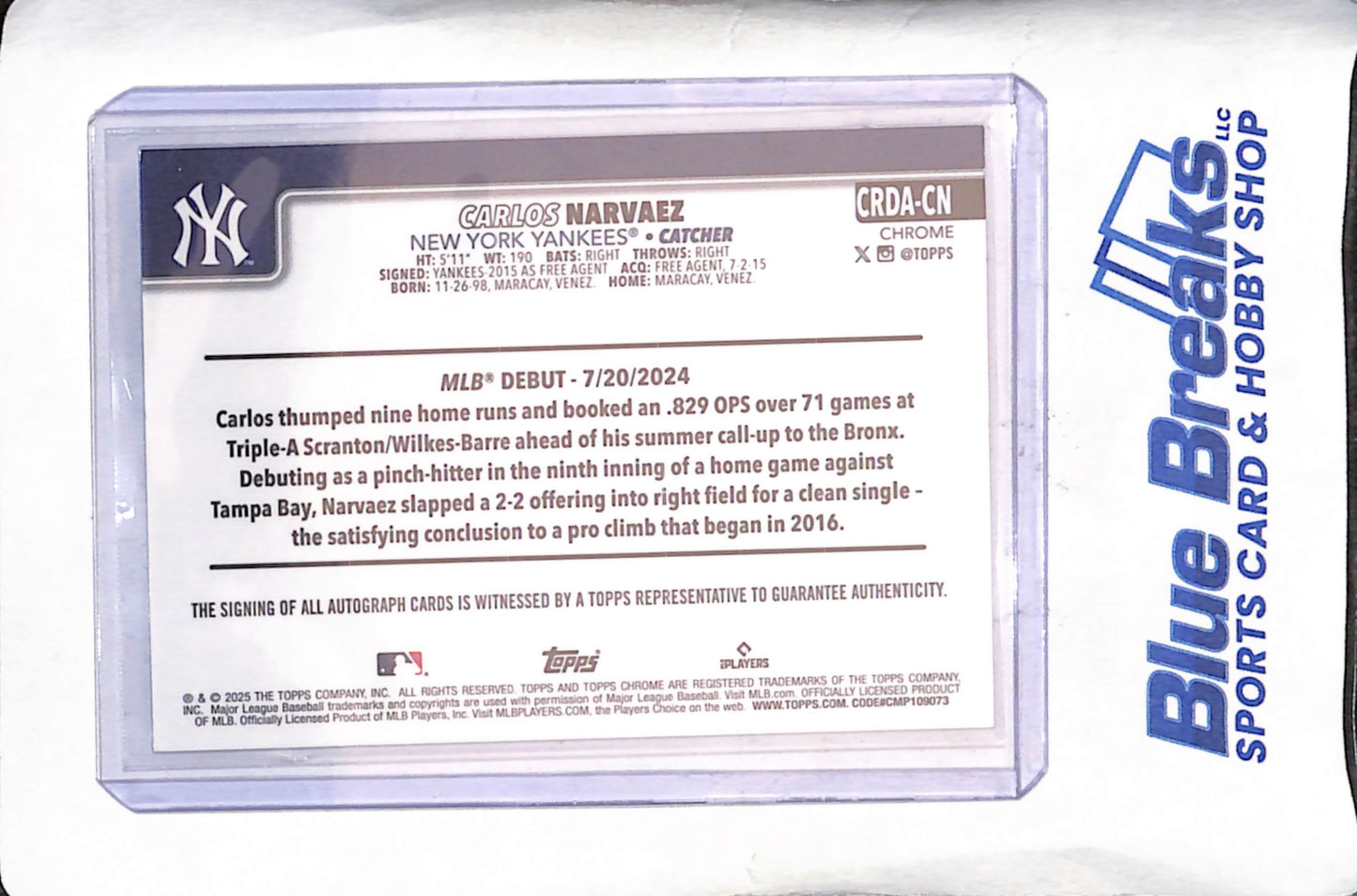 2025 Topps Chrome Update - Carlos Narvaez - RC - Autograph - New York Yankees - Baseball - #CRDA-CN