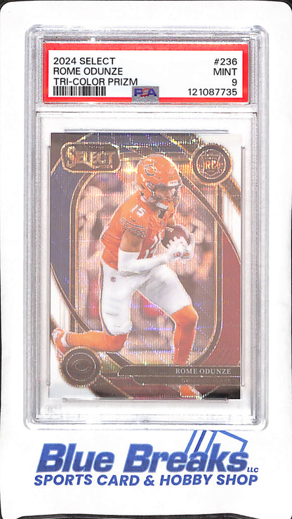 2024 Panini Select - Rome Odunze - Tri-Color Prim - 75/149 - RC - PSA 9 - Chicago Bears - Football - #236