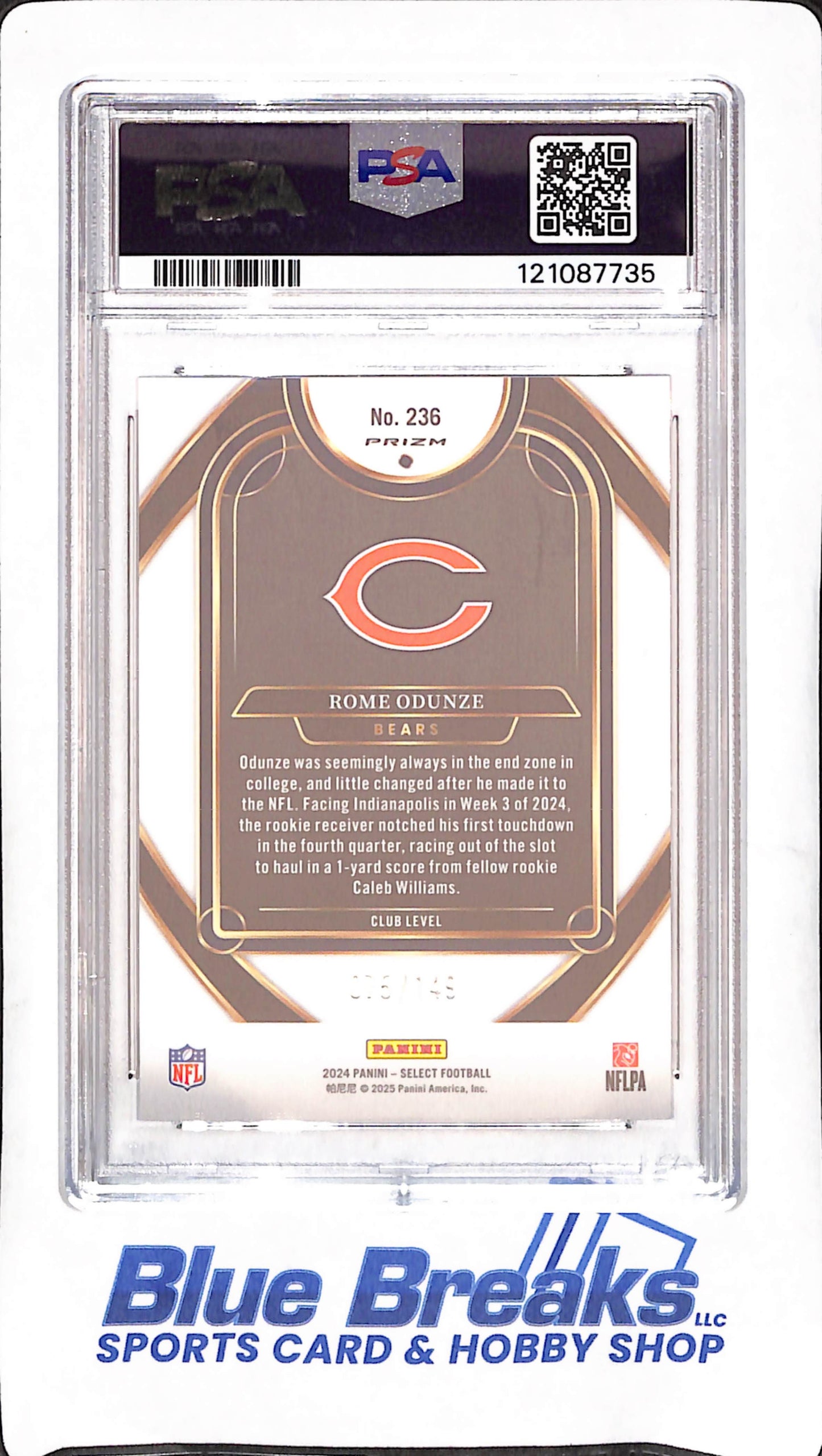 2024 Panini Select - Rome Odunze - Tri-Color Prim - 75/149 - RC - PSA 9 - Chicago Bears - Football - #236