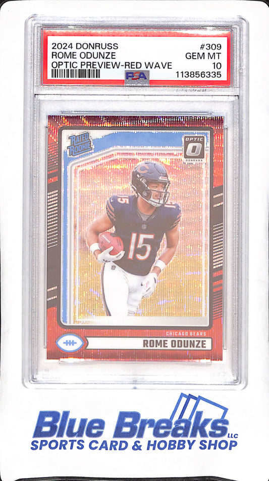 2024 Panini Donruss - Rome Odense - Optic Preview - Red Wave - Rated Rookie - PSA 10 - Chicago Bears - Football - #309
