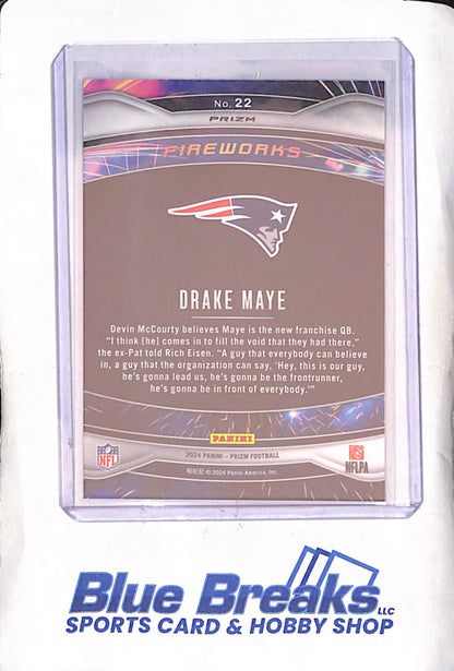 2024 Panini Prim - Drake Maye - Green Wave Fireworks - RC - New England Patriots - Football - #22