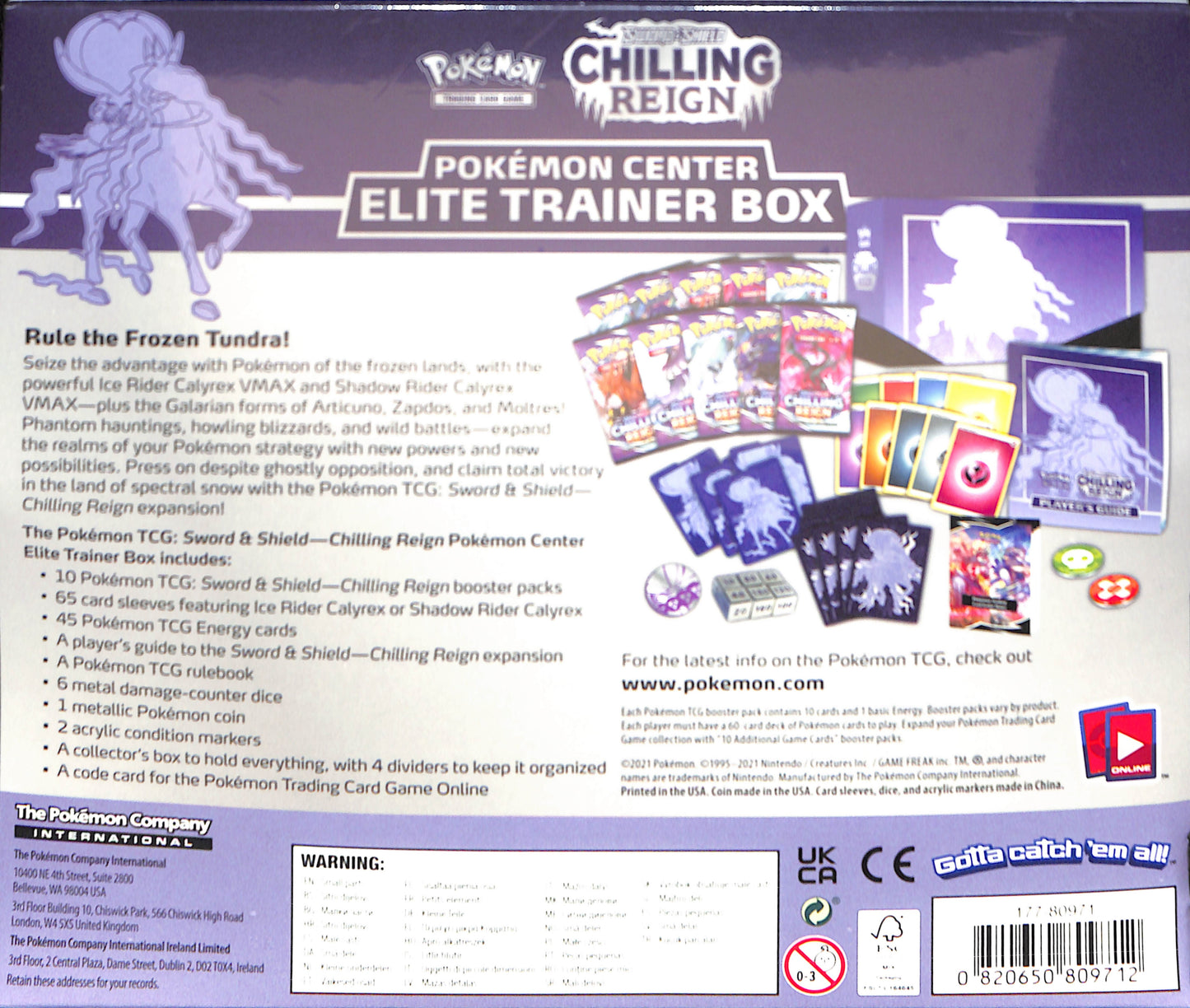 Chilling Reign Pokemon Center Elite Trainer Box - Shadow Rider Calyrex (Exclusive) - Chilling Reign - Sealed Wax