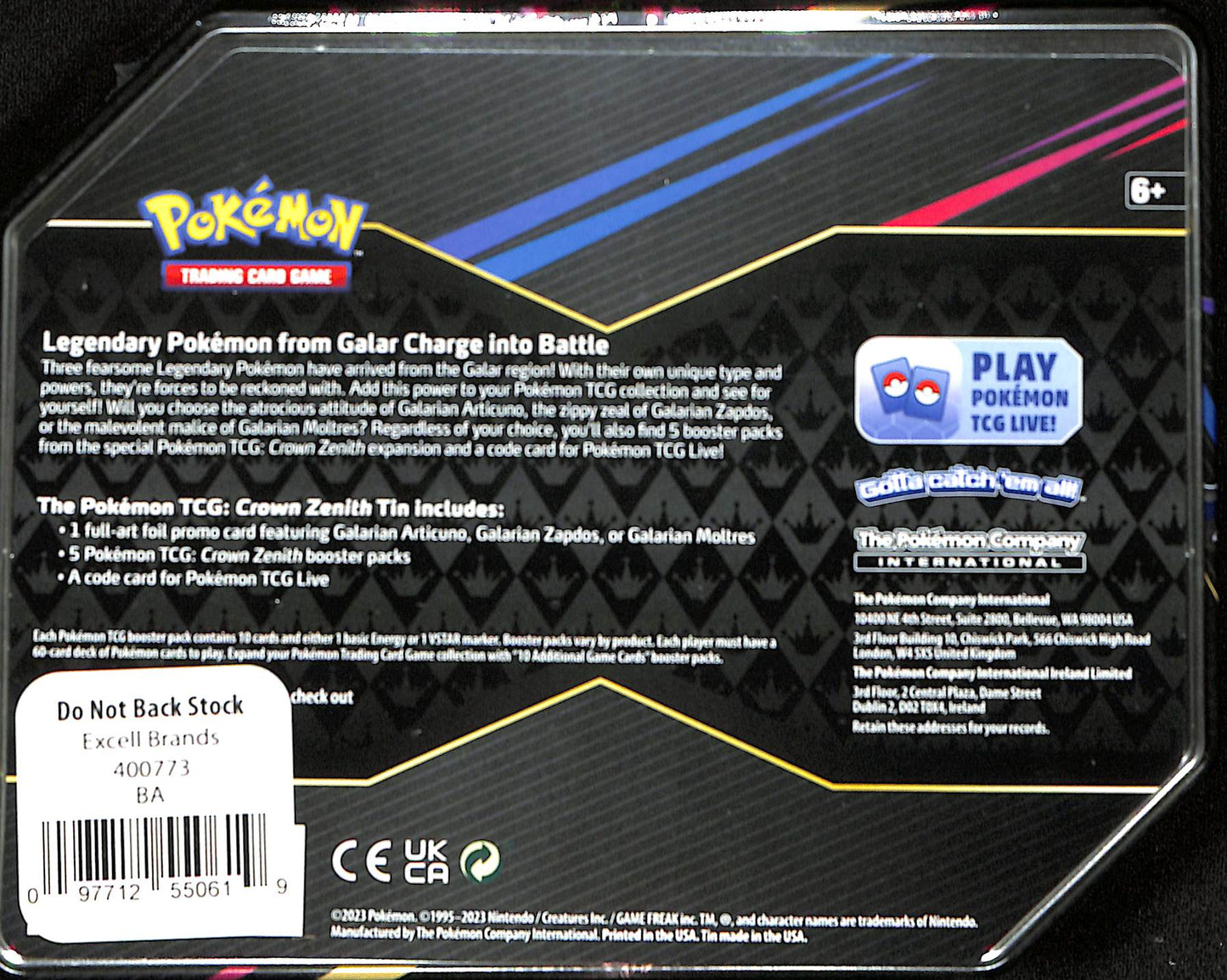 Crown Zenith Tin [Galarian Zapdos][Galarian Articuno] - Crown Zenith (CRZ) - Pokemon - Sealed Wax