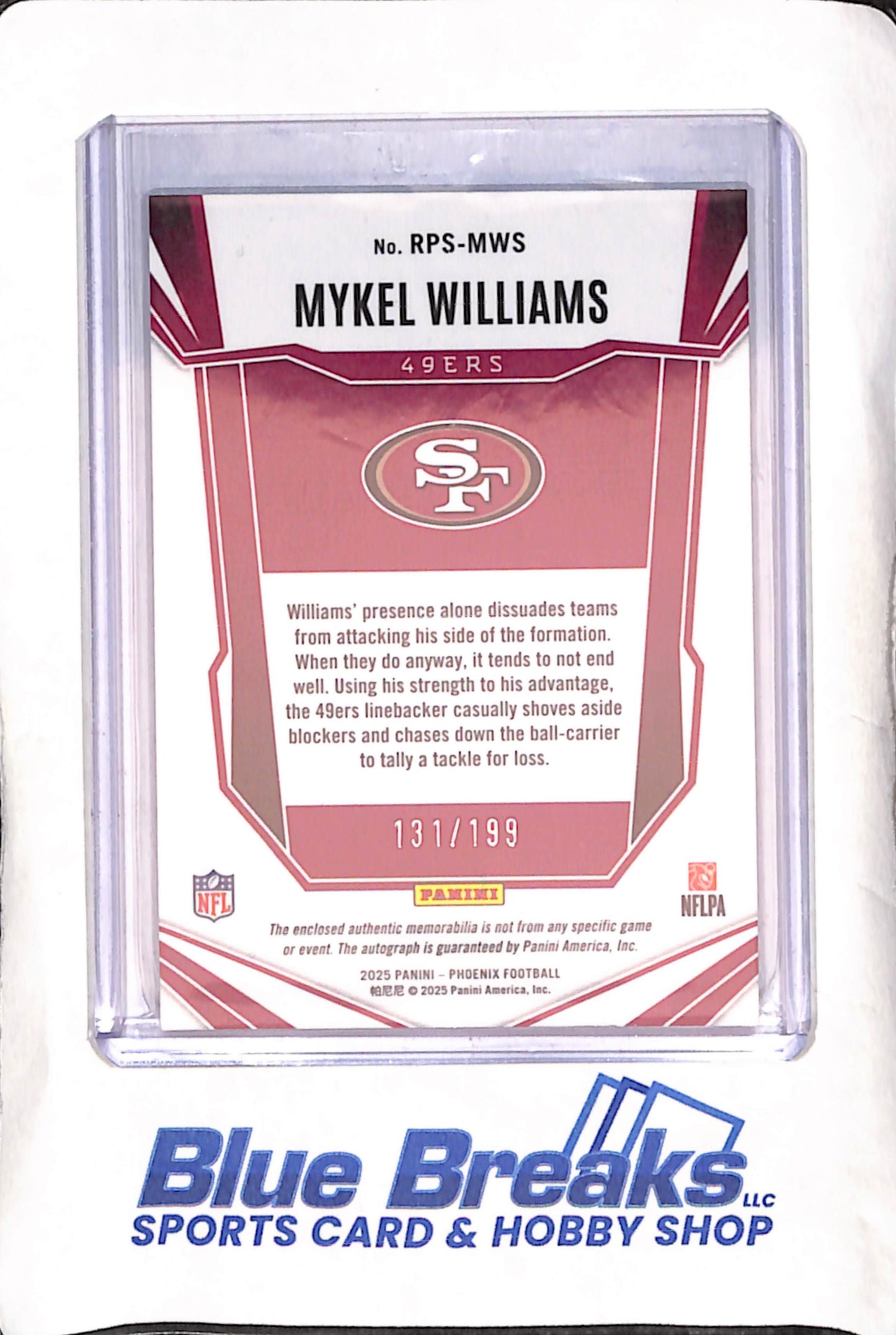 2025 Panini Phoenix - Mykel Williams - Autograph - RC -Relic - 131/199 - San Francisco 49ers - Football - #RPS-MWS