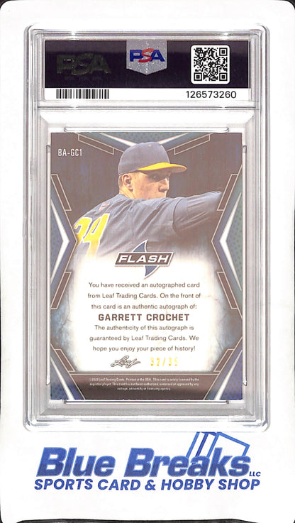 2020 Leaf Flash - Garrett Crochet - Purple Autograph - PSA 9 Auto 10 - 32/25 - Baseball - #BA-GC1