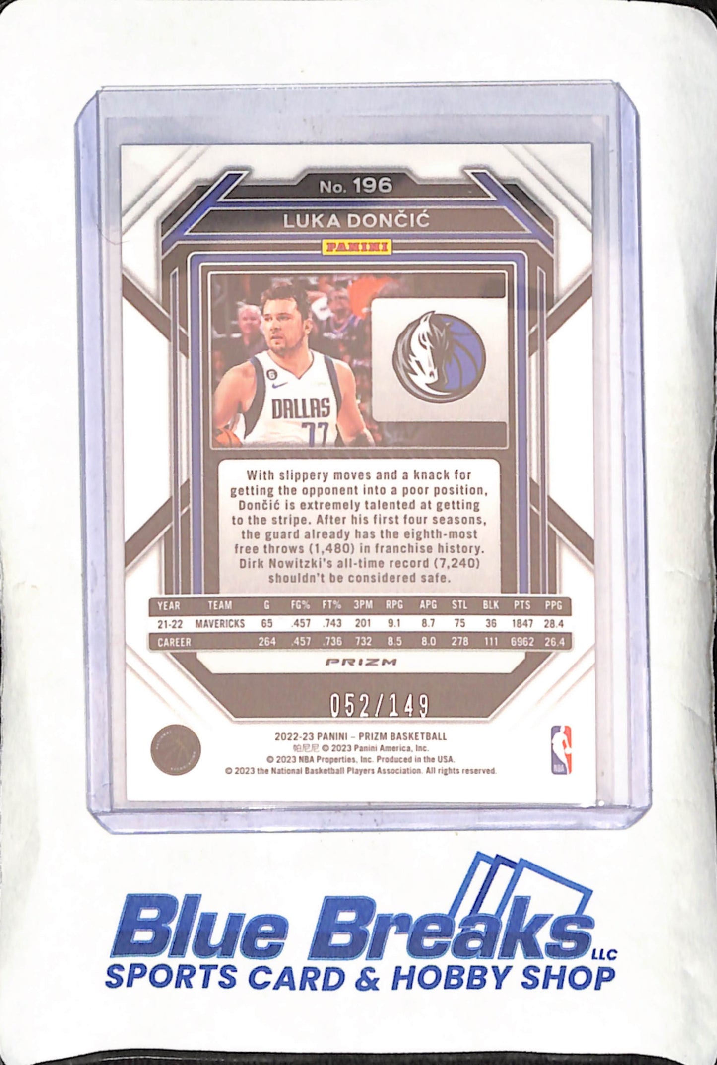 2022-23 Panini Prizm - Luka Doncic - Purple Ice - Dallas Mavericks - 52/149 - Basketball - #196