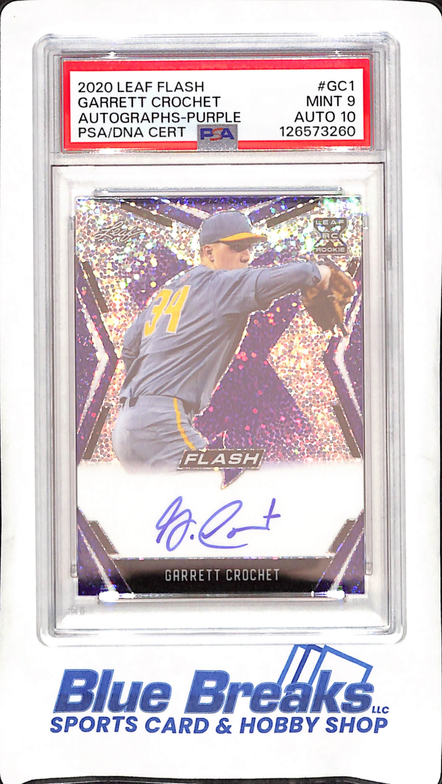 2020 Leaf Flash - Garrett Crochet - Purple Autograph - PSA 9 Auto 10 - 32/25 - Baseball - #BA-GC1