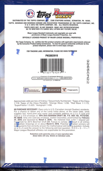 2015 Bowman Draft Baseball Hobby Box - Sealed Wax
