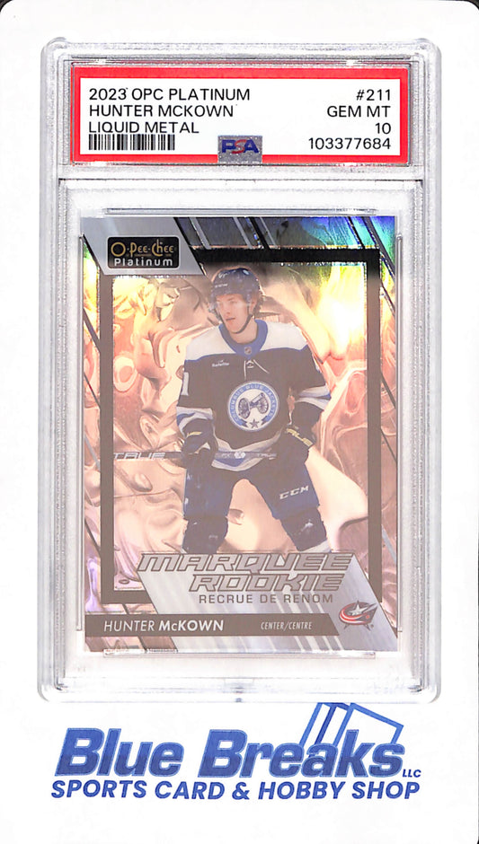 2023 O-Pee-Chee Platinum - Hunter McKown - Columbus Blue Jackets - Hockey - Liquid Metal - PSA GEM MT 10 - 291/399 - #211