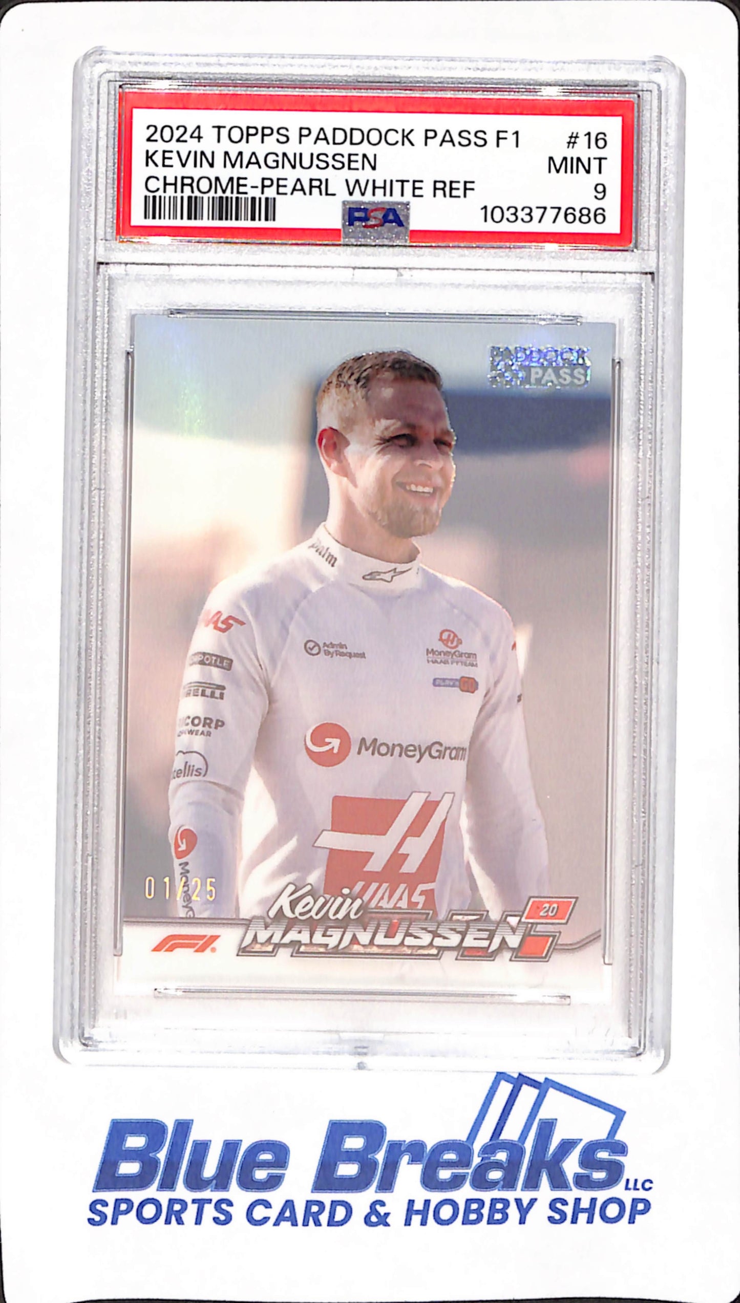 2024 Topps Chrome Paddock Pass F1 - Kevin Magnussen - MoneyGram HAAS - F1 - Chrome Pearl White - PSA MINT 9 - 01/25 - #16