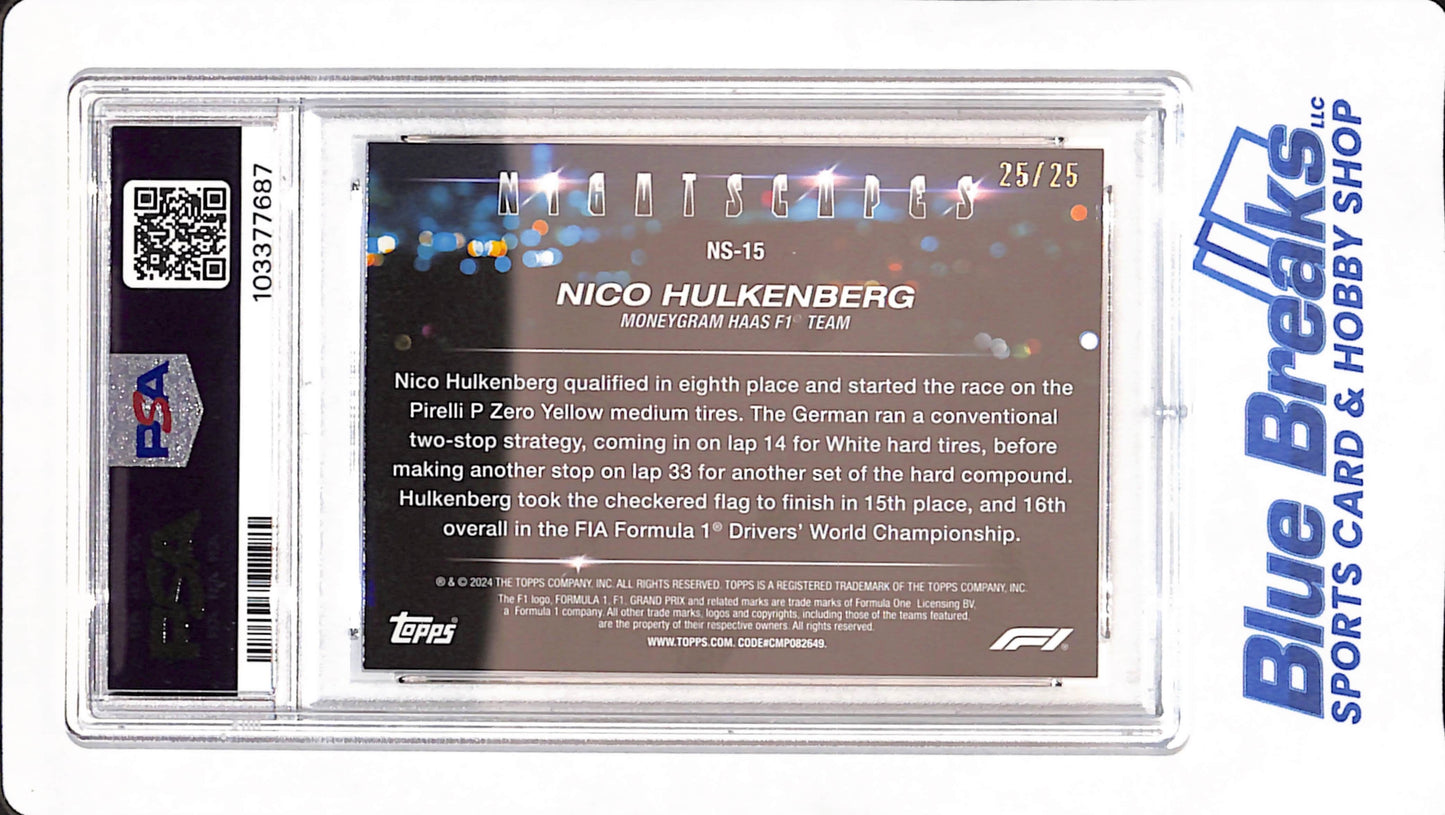 2024 Topps Paddock Pass F1 - Nico Hulkenberg - Moneygram HAAS - F1 - Nightscapes Black - 25/25 - PSA MINT 9 - #NS15