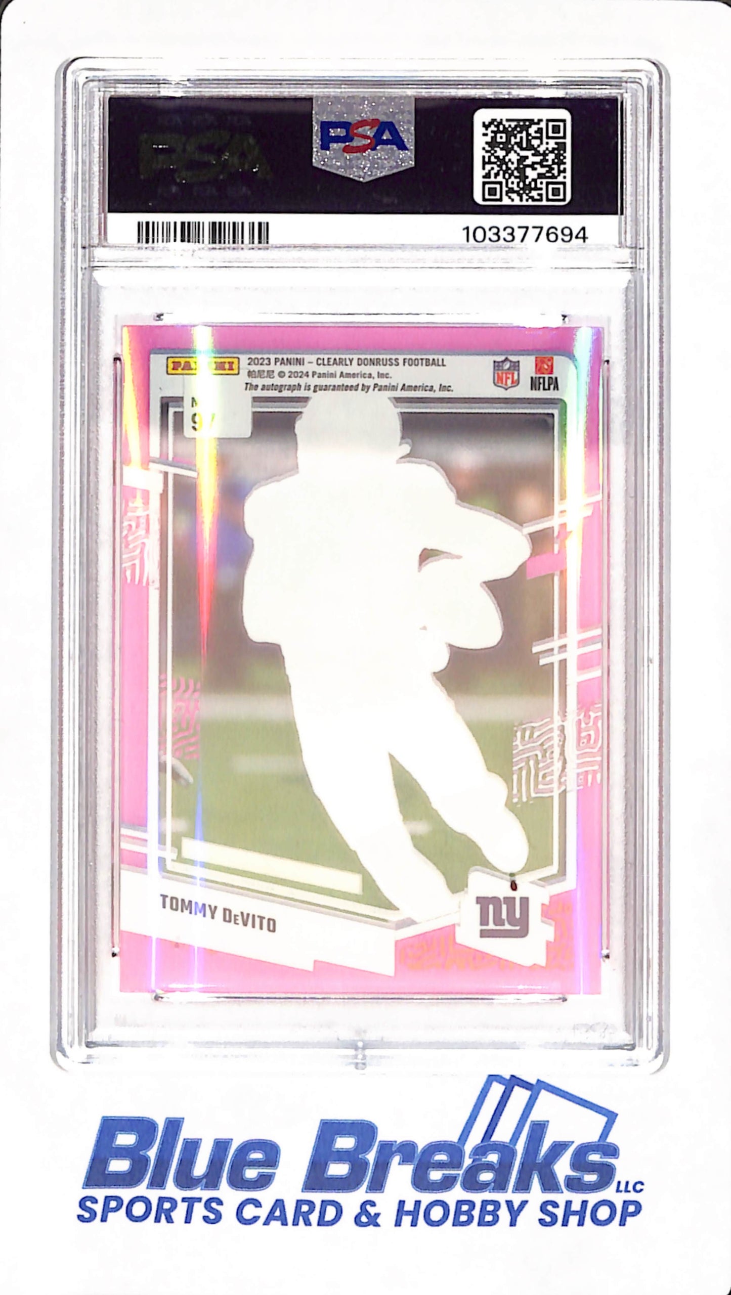 2023 Clearly Donruss - Tommy DeVito - Autograph - New York Giants - Football - Pink - 05/15 - PSA MINT 9 - #97