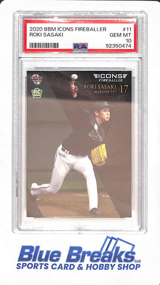 2020 BBM Icons Fireballer - Roki Sasaki - Chiba Lotte Marines - Japanese - Baseball - RC - GEM MT 10 - #11