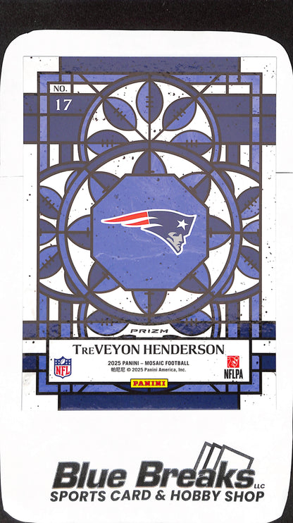 2025 Panini Mosaic - TreVeyon Henderson - RC - Oversized Stained Glass - New England Patriots - Football - #17