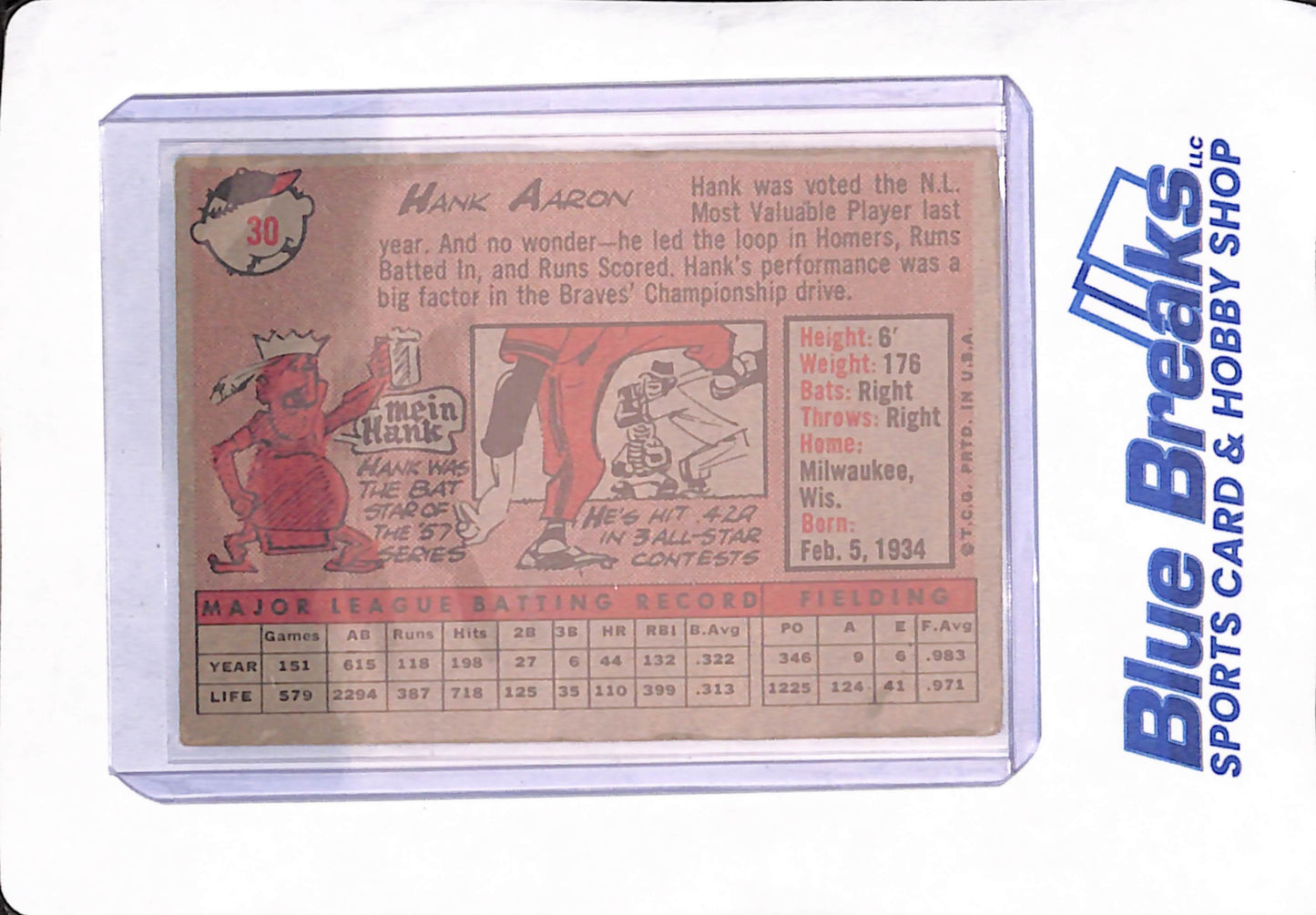 1958 Topps - Hank Aaron - Milwaukee Braves - Baseball - #30