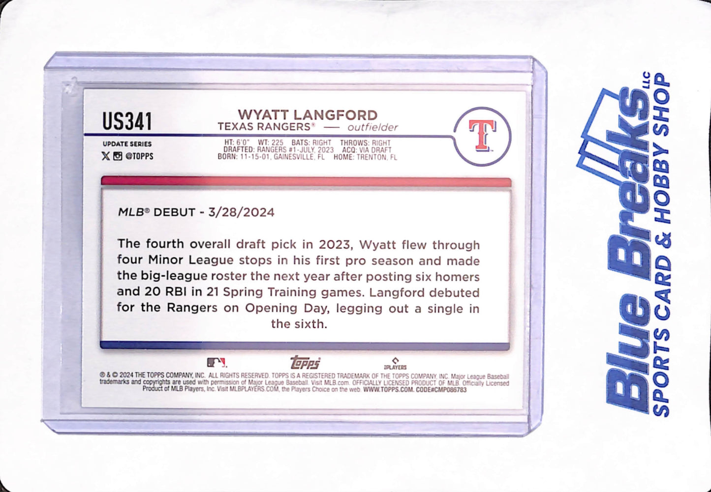 2024 Topps Update - Wyatt Langford - Texas Rangers - Baseball - Jack-o-Lantern - RC- #US341
