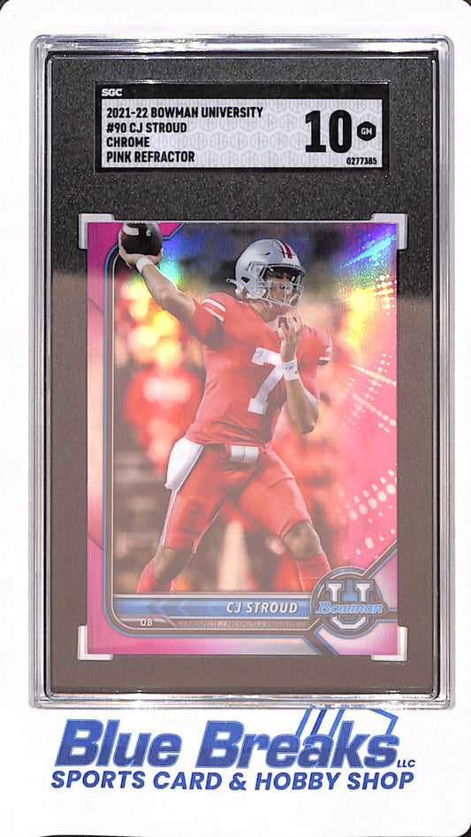 2021-2022 Bowman University - CJ Stroud - Prospect - Football - Chrome Pink Refractor - SGC 10 - #90