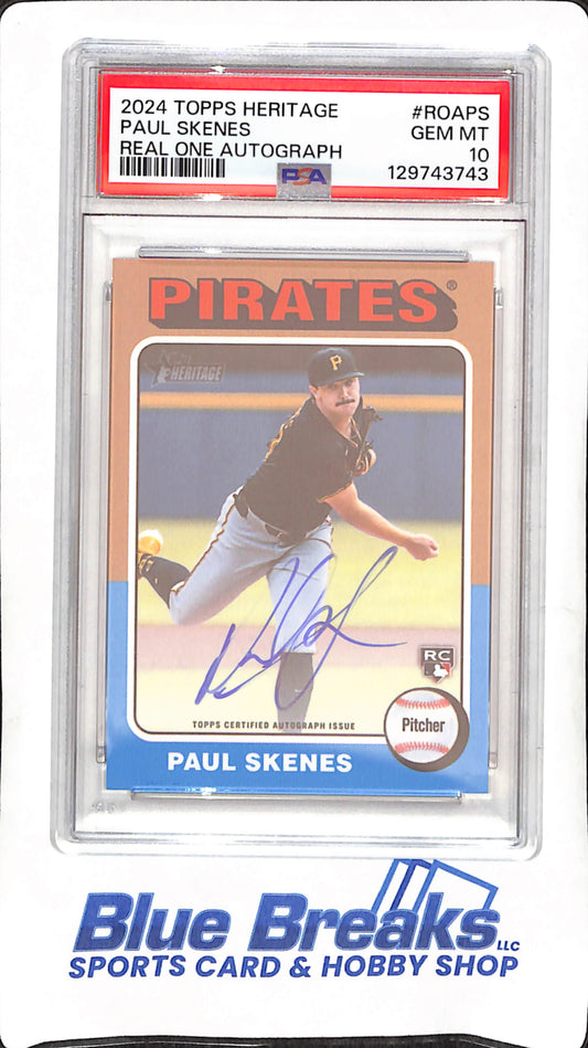 2024 Topps Heritage - Paul Skenes - Real One Autograph - RC - PSA 10 - Pittsburgh Pirates - Baseball - #ROAPS