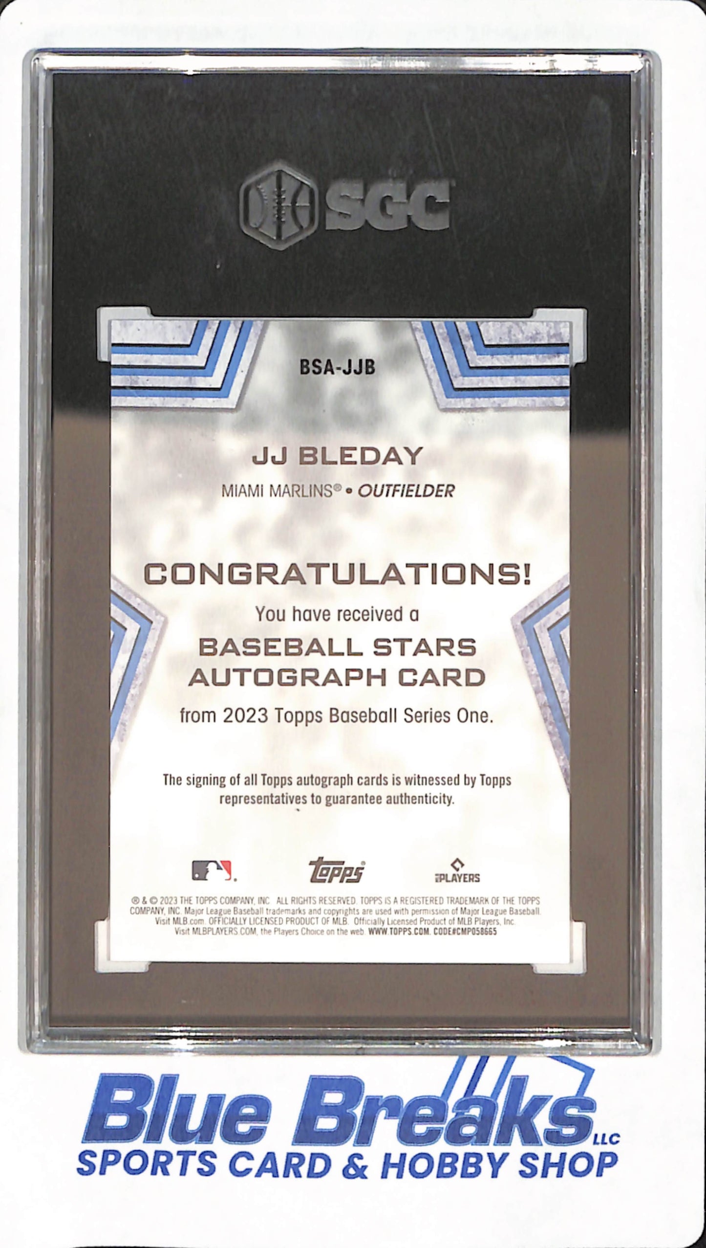 2023 Topps - JJ Bleday - Miami Marlins - Baseball - Autograph - RC - Baseball Stars - SGC 10 Auto 10 - #BSA-JJB