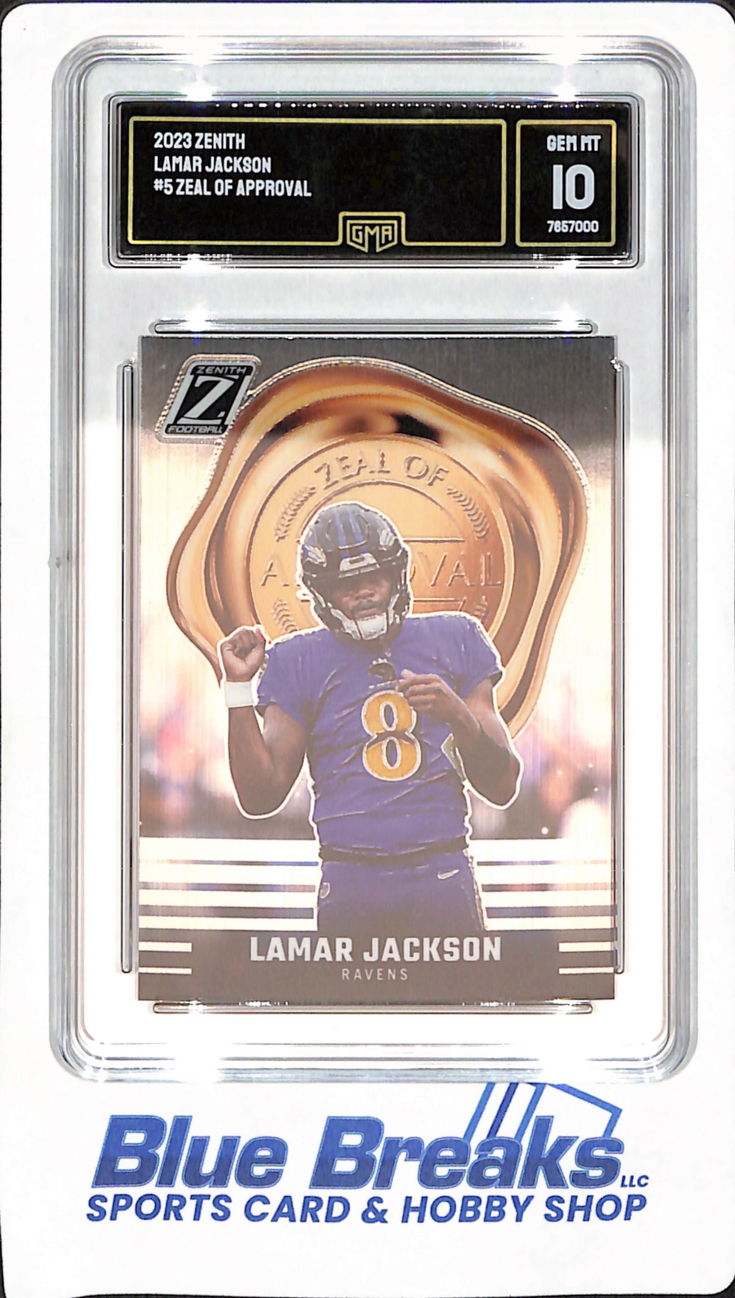 2023 Zenith - Lamar Jackson - Baltimore Ravens - Football - Zeal of Approval - GMA GEM MT 10 - #5