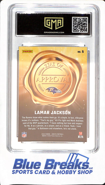 2023 Zenith - Lamar Jackson - Baltimore Ravens - Football - Zeal of Approval - GMA GEM MT 10 - #5