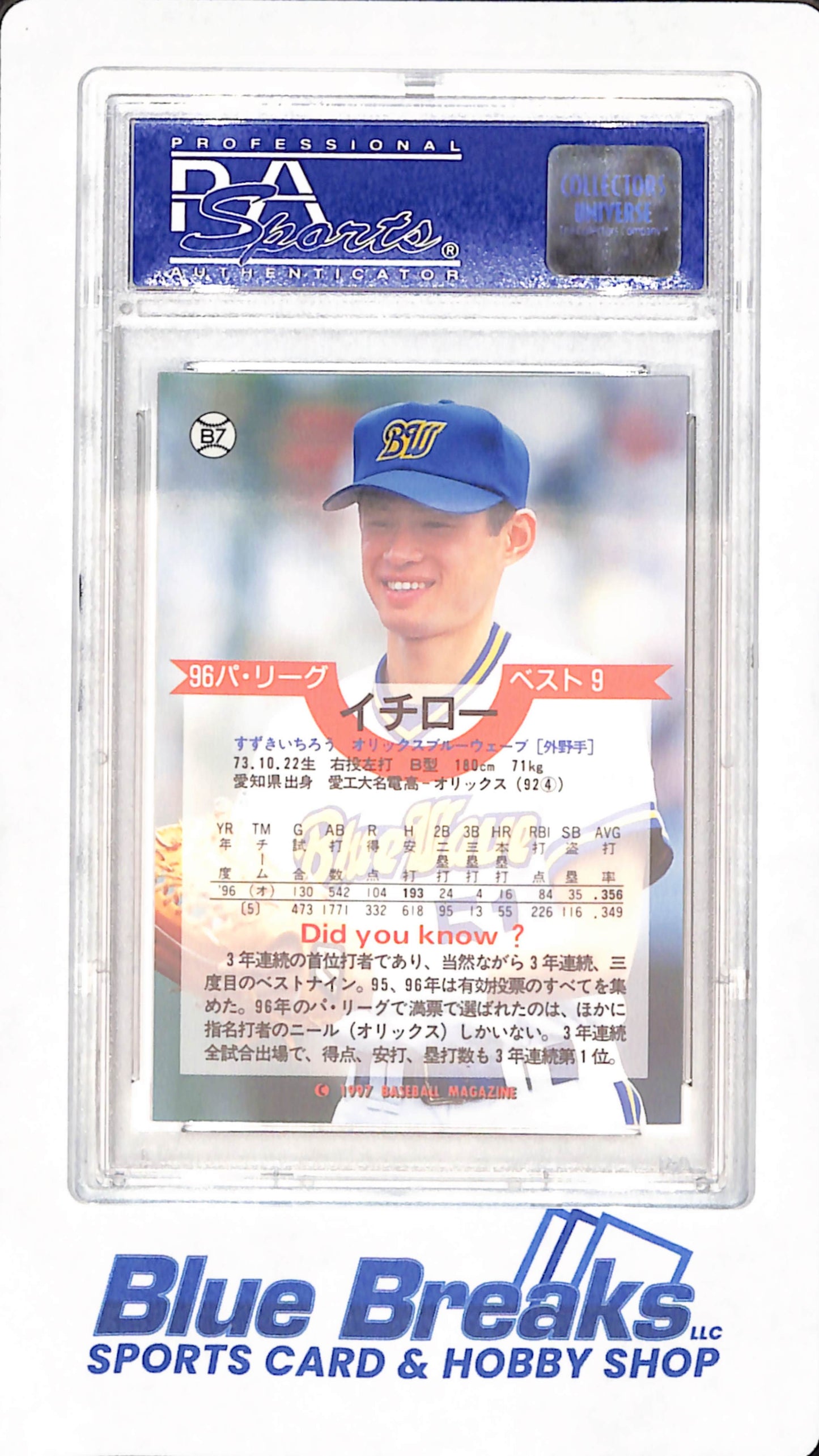 1997 Baseball Magazine - Ichiro Suzuki - Orix Blue Wave - Japanese - Baseball - Best Nine '97 - PSA NM-MT 8 - #B7