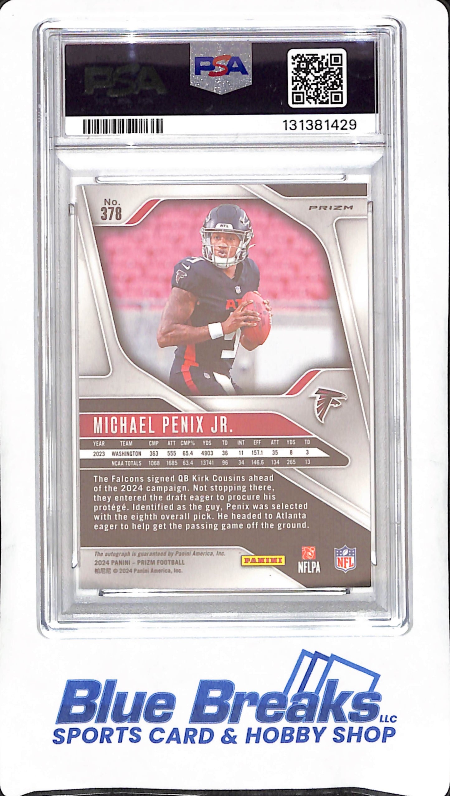 2024 Panini Prizm - Michael Penix Jr - Autograph - PSA 9 - Atlanta Falcons - Football - #378