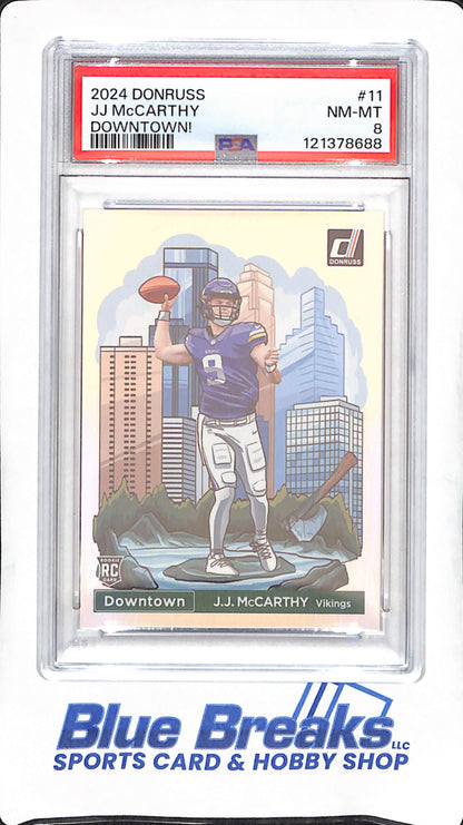2024 Panini Donruss - JJ McCarthy - Downtown - RC - PSA 8 - Minnesota Vikings - Football - #11