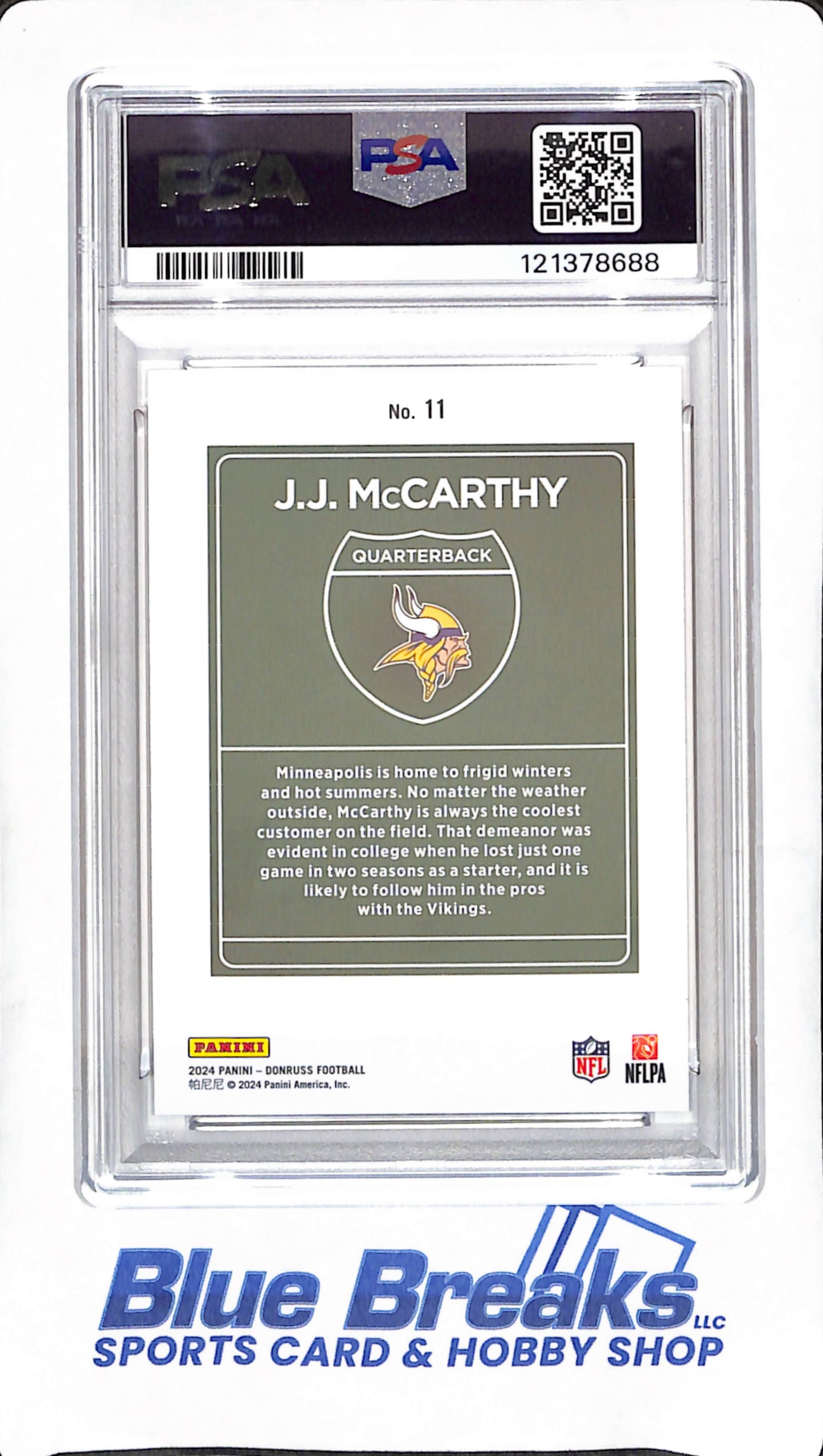 2024 Panini Donruss - JJ McCarthy - Downtown - RC - PSA 8 - Minnesota Vikings - Football - #11