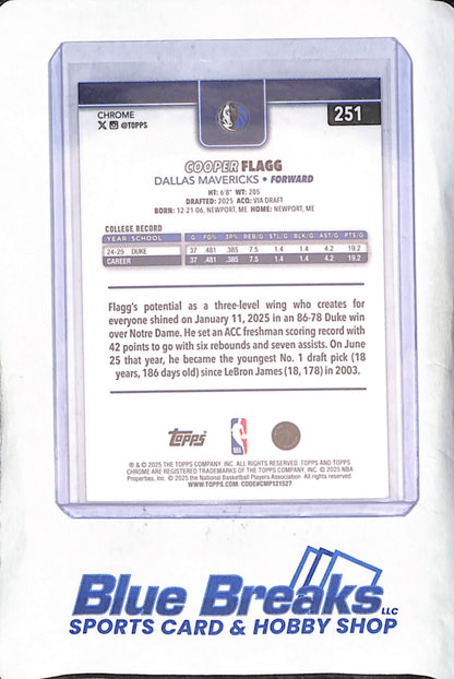 2025 Topps Chrome - Cooper Flagg - RC - Dallas Mavericks - Basketball - #251