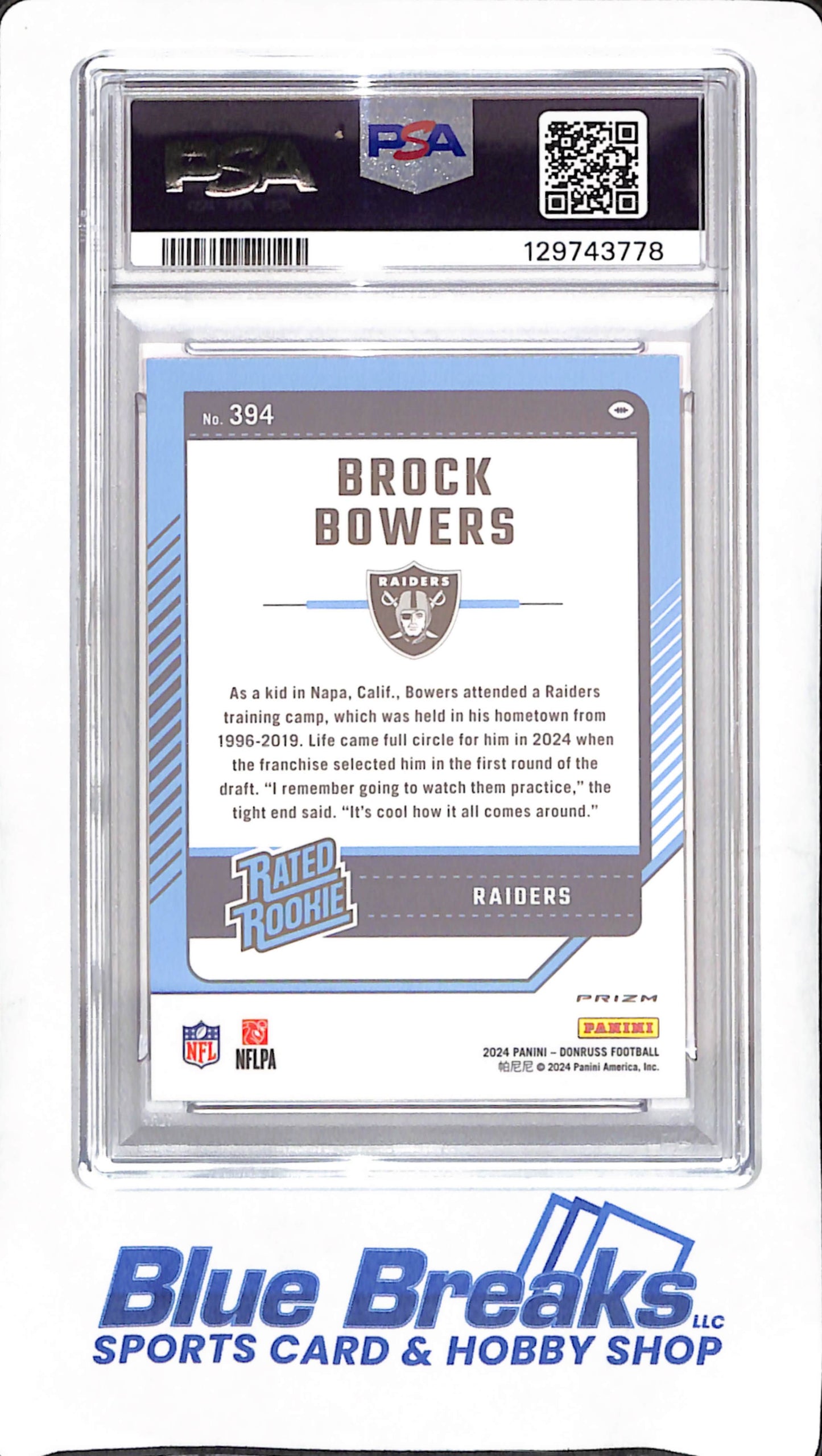 2024 Panini Donruss Optic - Brock Bowers - Pink Preview - Rated Rookie - PSA 9 - Las Vegas Raiders - Football - #394