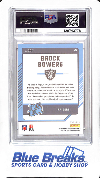 2024 Panini Donruss Optic - Brock Bowers - Pink Preview - Rated Rookie - PSA 9 - Las Vegas Raiders - Football - #394