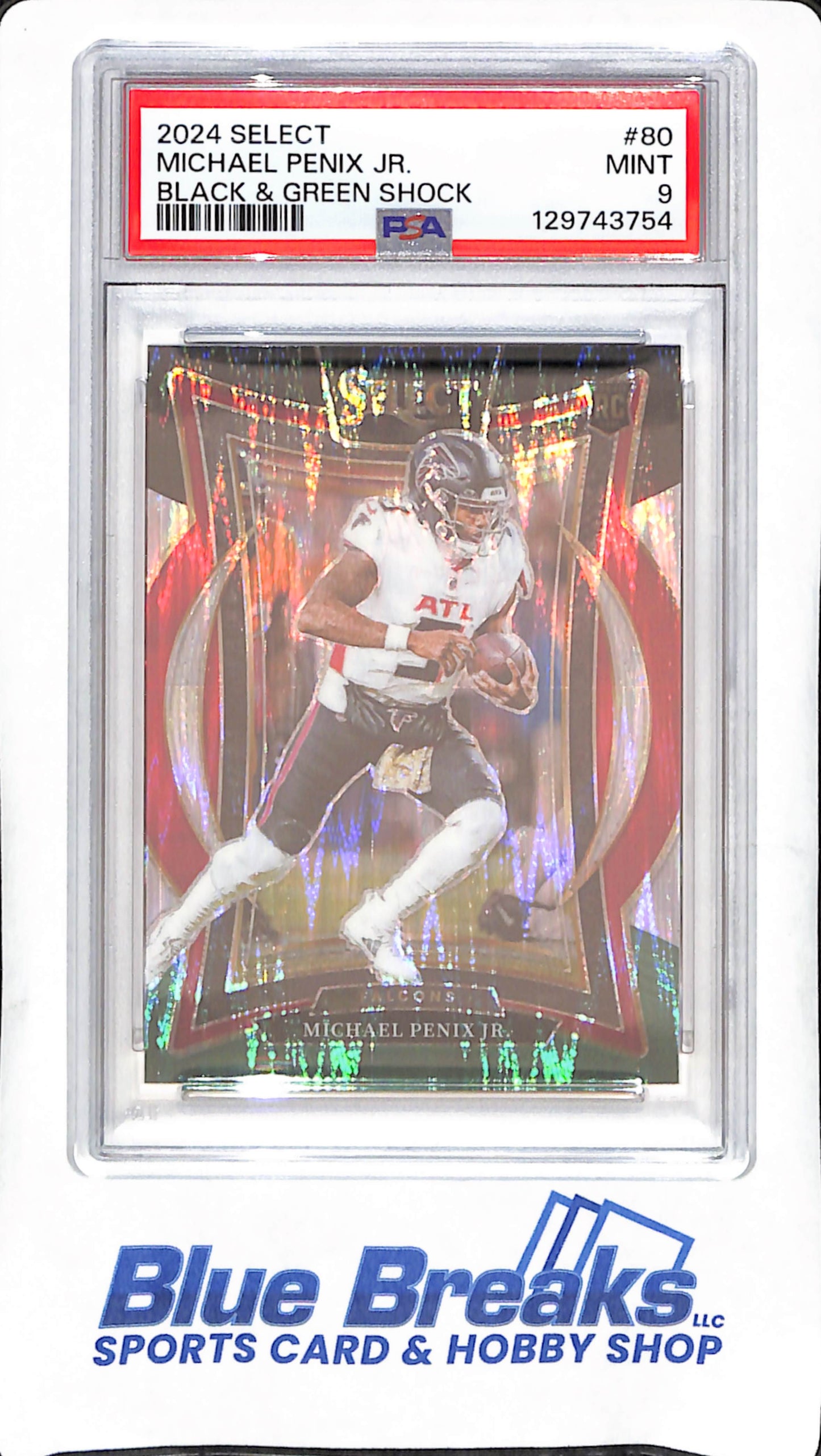 2024 Panini Select - Michael Penix Jr - Black & Green Shock - Concourse - RC - PSA 9 - Atlanta Falcons - Football - #80