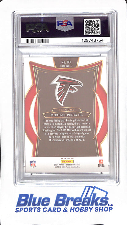 2024 Panini Select - Michael Penix Jr - Black & Green Shock - Concourse - RC - PSA 9 - Atlanta Falcons - Football - #80