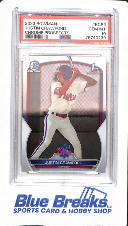 2023 Bowman - Justin Crawford - Baseball - Philadelphia Phillies - # BCP3 - Chrome Prospects - PSA 10