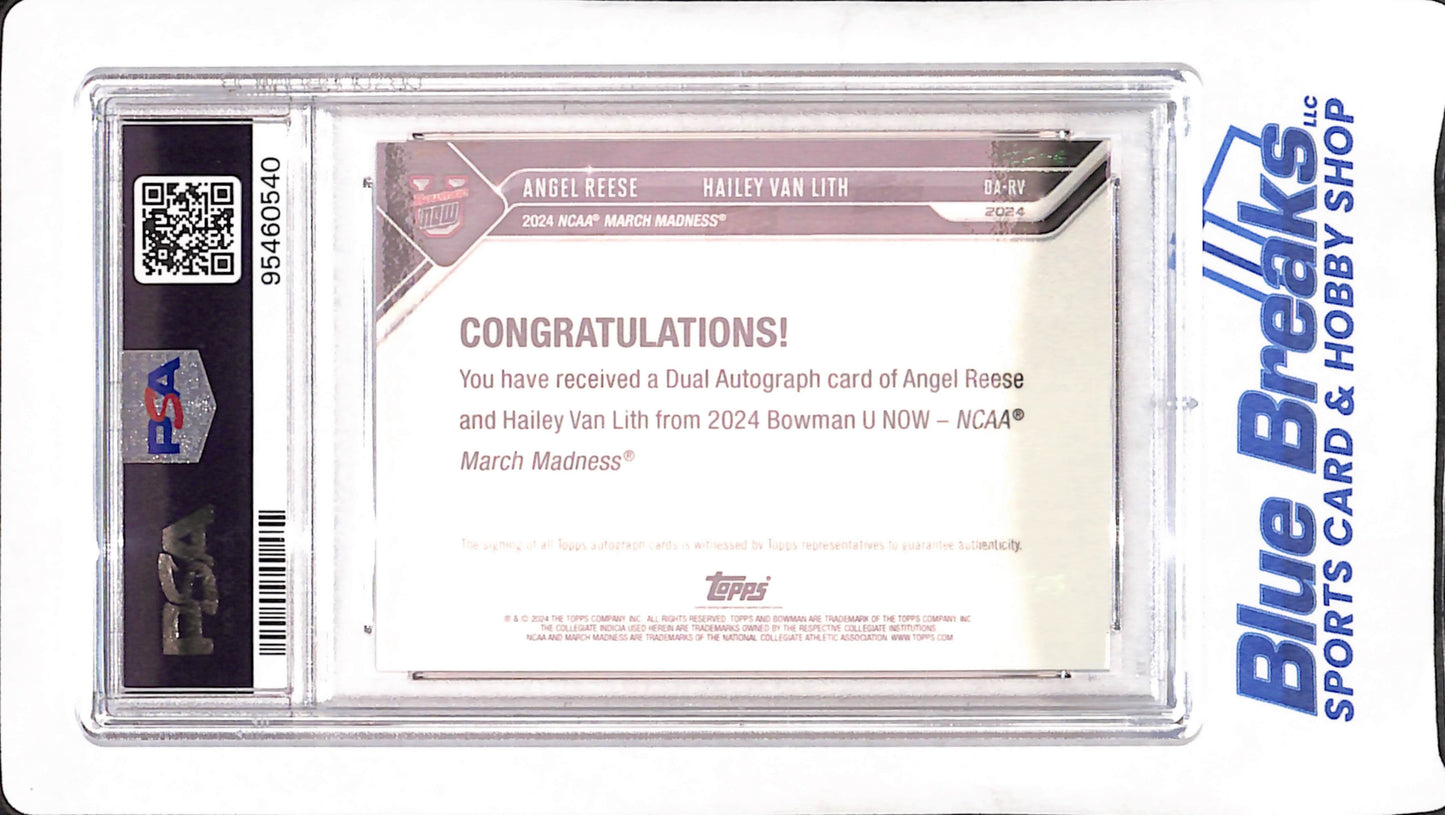 2023 Bowman U Now - Angel Reese - Hailey Van Lith - March Madness - Dual Autograph - Purple - 15/25 - PSA 10 - #DA-RV