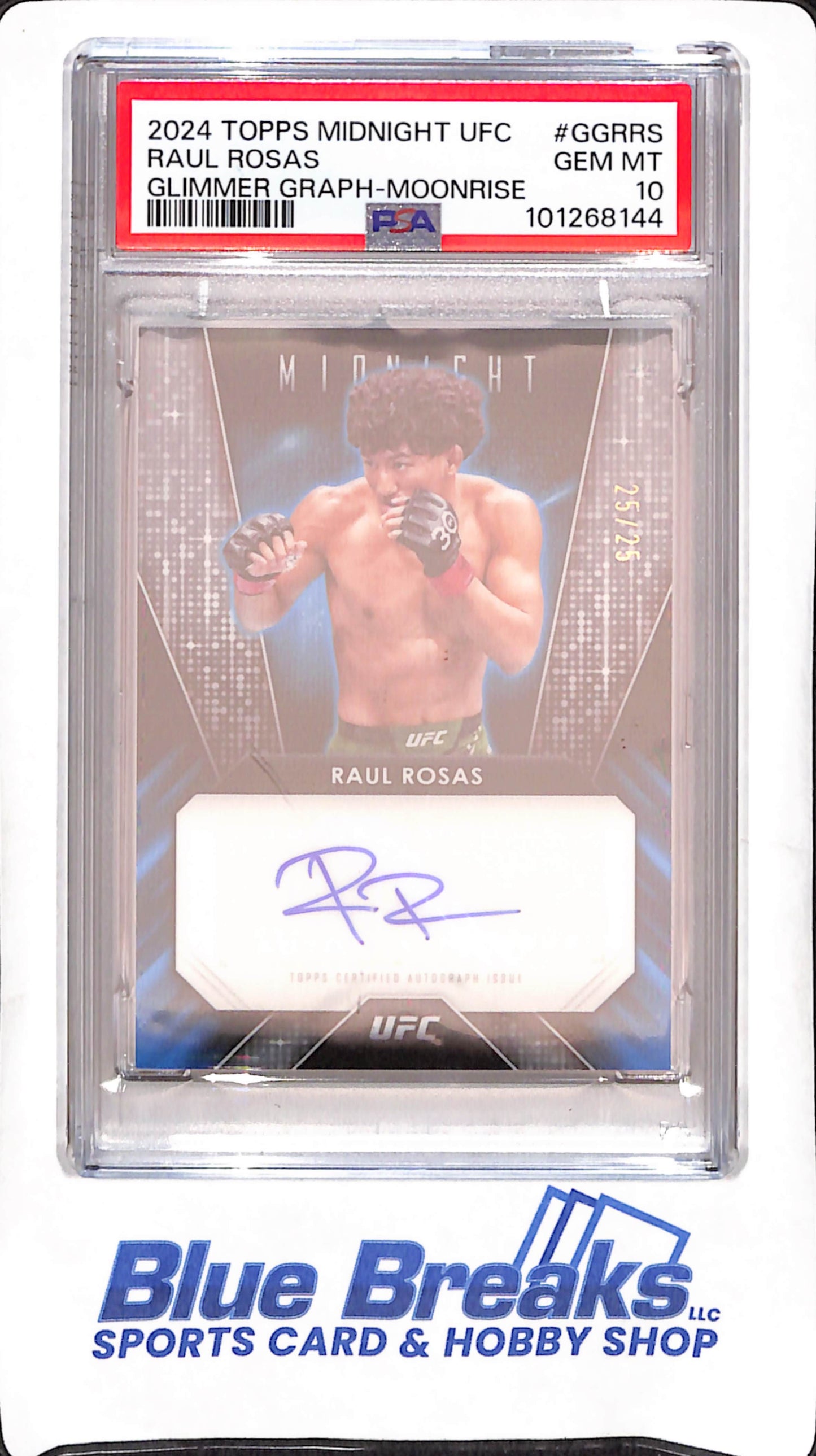 2024 Topps Midnight UFC - Raul Rosas - Glimmer Graph - Moonrise - Autograph - 25/25 - PSA 10 - Bantamweight - #GG-RRS