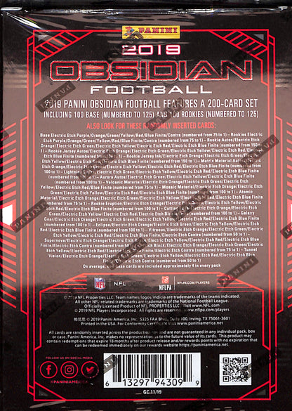 2019 Obsidian Football Hobby Box - Sealed Wax