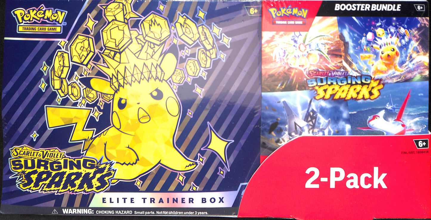 Pokemon - Scarlet & Violet - Surging Sparks Elite Trainor Box & Booster Bundle 2-Pack - Sealed Wax