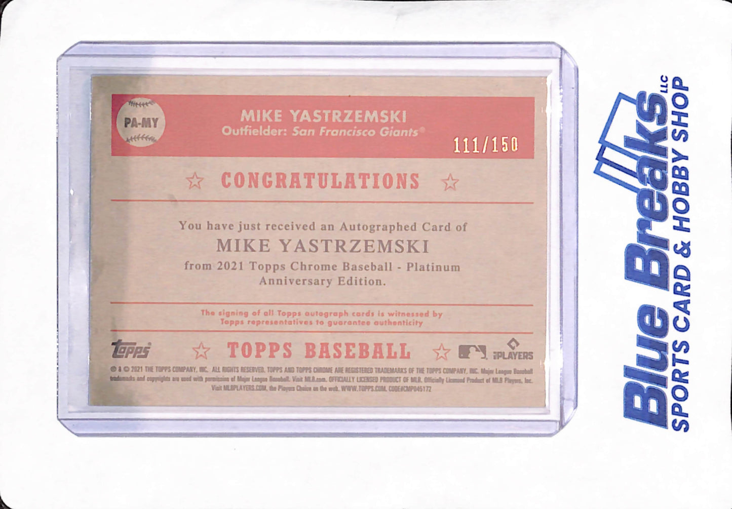 2021 Topps Chrome Platinum Anniversary - Mikę Yastrzemski - San Francisco Giants - Baseball - Autograph - 111/150 - #PA-MY