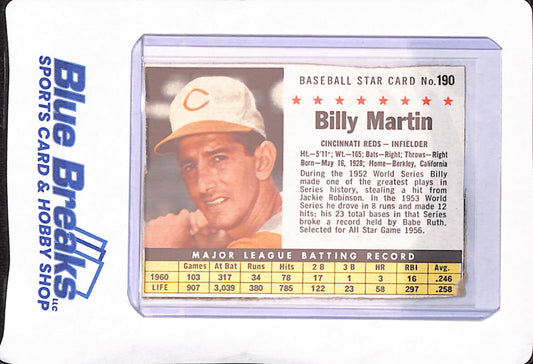 1961 Post Cereal Baseball Star Card - Billy Martin - Cincinnati Reds - Baseball - #190