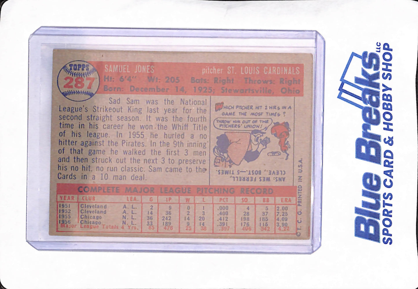 1957 Topps - Samuel Jones - St Louis Cardinals - Baseball - #287