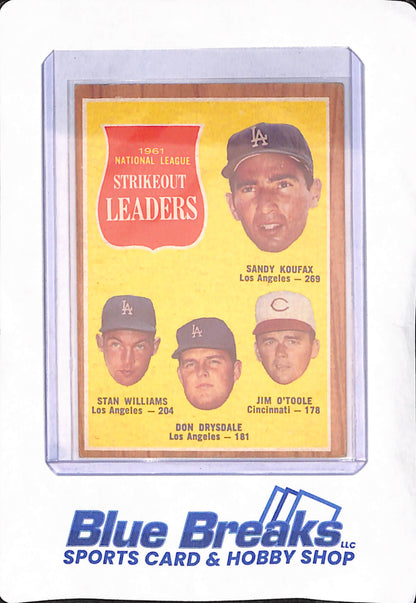 1962 Topps - National League Strikeout Leaders - Sandy Koufax - Stan Williams - Don Drysdale - Jim O'Toole - Cincinnati Reds - Los Angeles Dodgers - Baseball - #60
